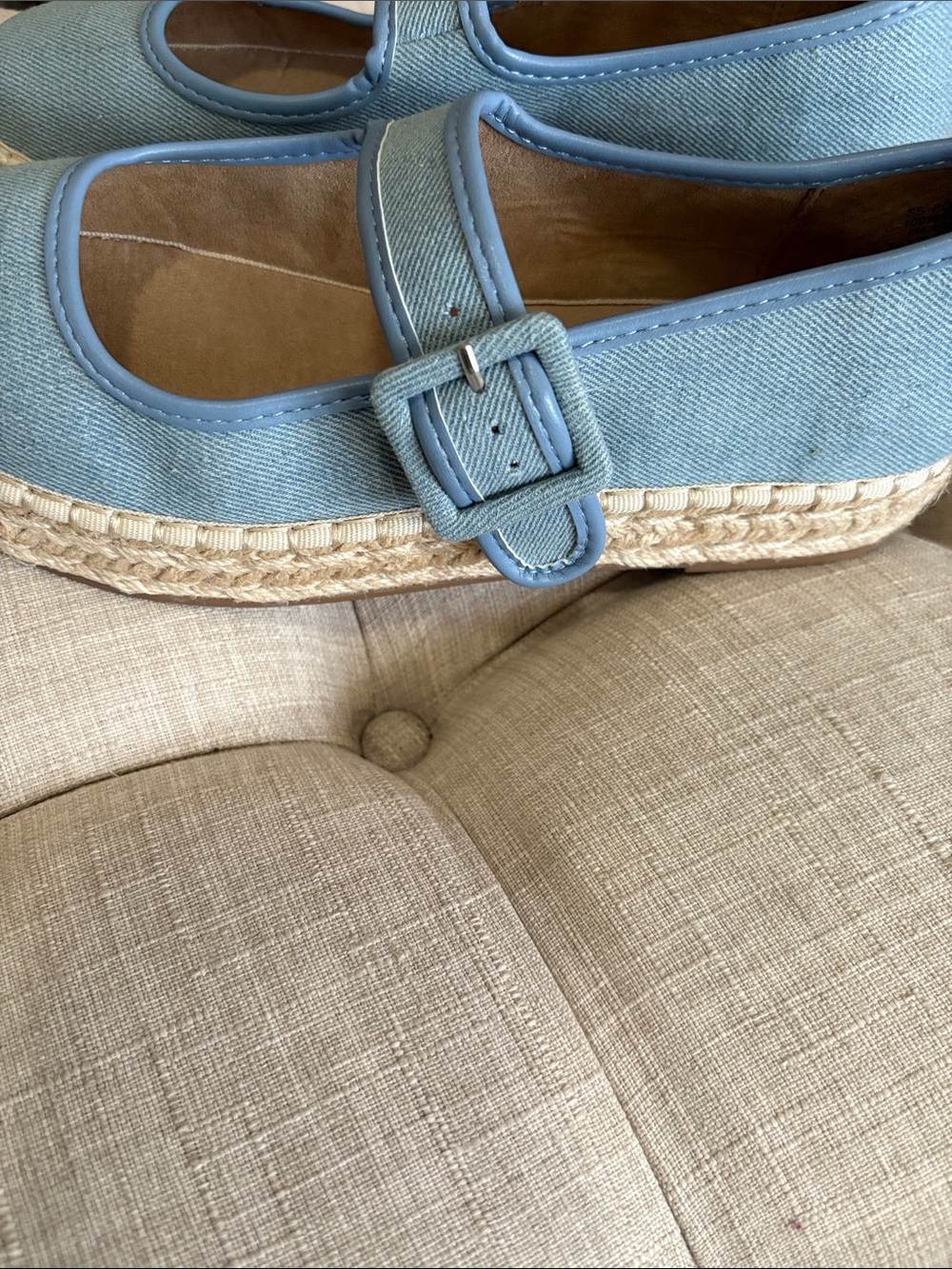 Sun + Stone Powder Blue Poppy Mary Jane Espadrille Flats NWOT - Picture 2 of 6